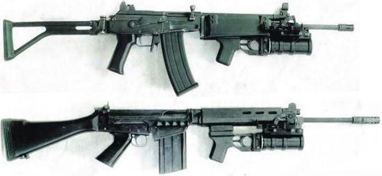 ГП-30У «Гранат» установленный на штурмовой винтовке Galil (сверху) и FN FAL (снизу)