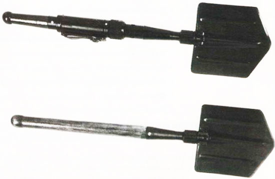 лопата-гранатомет «Вариант» (вверху) складная малая пехотная лопата (внизу)